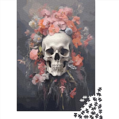 500-teiliges Puzzle mit Blumentotenkopf für Erwachsene und Teenager. Holzpuzzle für Kinder. 500 Teile (52 x 38 cm). Gelegenheitsspiele, Raumdekoration von XJmoney