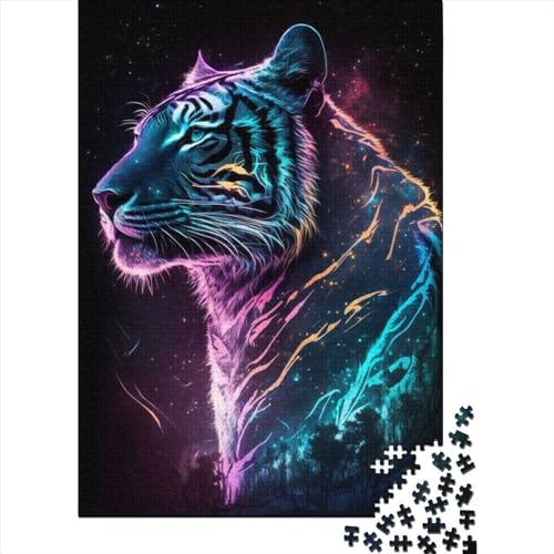 500-teiliges Synthwave Tiger2-Puzzle für Erwachsene, Teenager, Puzzle für Erwachsene, Kinder, 500 Teile (52 x 38 cm), Gelegenheits-Puzzlespiele von XJmoney