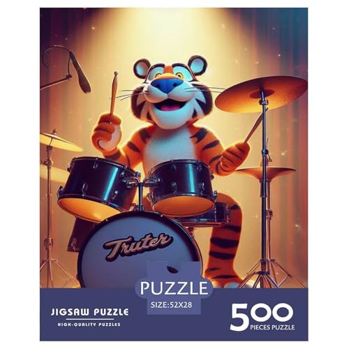 500-teiliges Tiger-Trommeln-Puzzle für Erwachsene, schwierige Puzzles aus Holz für Teenager, Geschenke, Heimdekoration, Puzzle-Spielzeug, 500 Stück (52 x 38 cm) von XJmoney