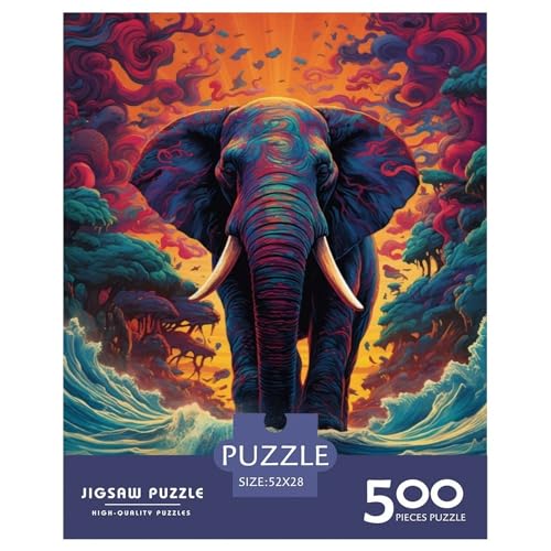 500-teiliges künstlerisches Elefanten-Tier-Puzzle für Erwachsene Teenager, Holzpuzzle für Erwachsene, Heimdekoration, Puzzle-Spielzeug, 500 Stück (52 x 38 cm) von XJmoney