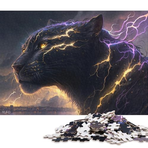 Art Black Leopard Puzzle 500 Teile Puzzle für Kinder, Denkspiel, Puzzlespielzeug für Kinder, 500 Teile (52 x 38 cm) von XJmoney