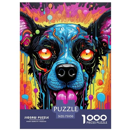 Art Dog Puzzles 1000 Teile für Teenager Geschenke Holzpuzzle Erwachsenenpuzzle Familienspaß Puzzles 1000 Teile (75x50cm) von XJmoney