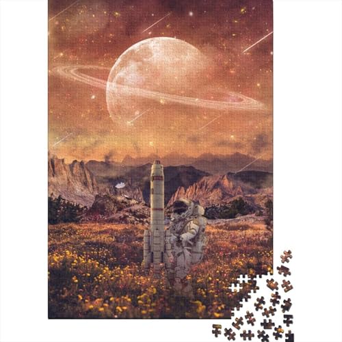 Astronaut mit Rakete, 500-teiliges Puzzle | Puzzle | Nachhaltiges Puzzle für Erwachsene | Hochwertiges Puzzle aus 100% Holz | Lustige Spiele, 500 Teile (52 x 38 cm) von XJmoney