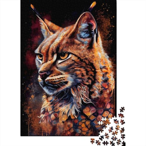 Bobcat-Tuschemalerei, 1000-teiliges Puzzle | Puzzle | Nachhaltiges Puzzle für Erwachsene | Hochwertiges Puzzle aus 100% Holz | Lustige Spiele, 1000 Teile (75 x 50 cm) von XJmoney