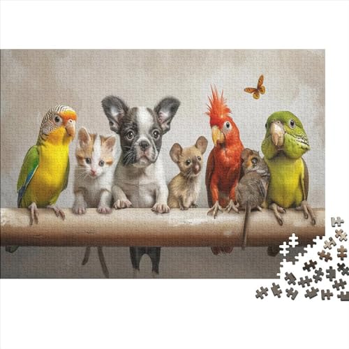 Bulldogge, Katze, Vogel, 1000-teiliges Puzzle für Erwachsene | | Familienspaß-Puzzle 1000 Teile für Erwachsene, Geschenke, Denkspiele, 1000 Teile (75 x 50 cm) von XJmoney