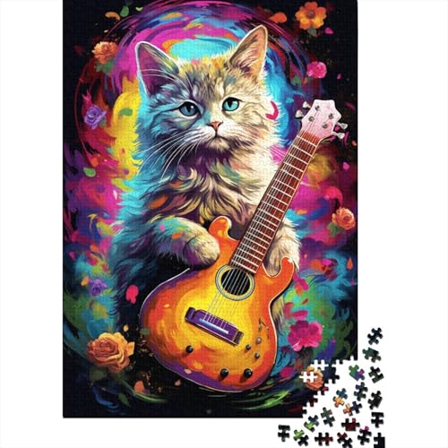 Bunte Kunst-Gitarren-Katzen-Puzzles für Holzbrett-Puzzles. Tolle Erwachsene. Feiertags 1000 Teile (75 x 50 cm). von XJmoney