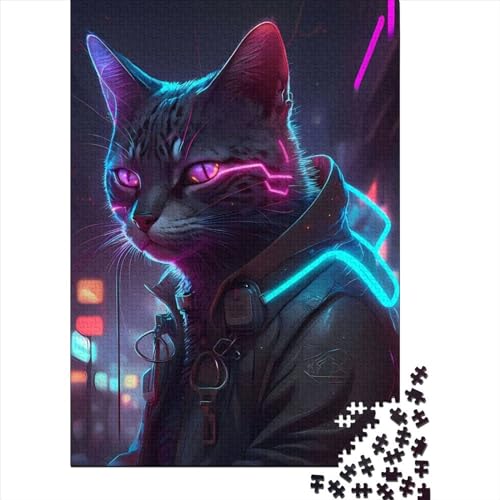 Cat Neon Art5 Puzzle für Erwachsene, Denkspiel, Puzzlespielzeug für Kinder, 300 Teile (40 x 28 cm) von XJmoney