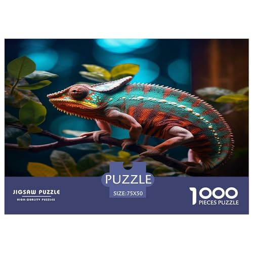 Chamäleons Holzpuzzle mit 1000 Teilen für Erwachsene, kreatives rechteckiges Puzzle, Gehirnübung, Herausforderungsspiel, Geschenk für Kinder, 1000 Teile (75 x 50 cm) von XJmoney