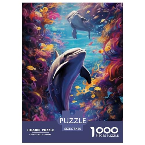 Delphin-Puzzle 1000 Teile für Teenager-Geschenke, Holzpuzzle, Erwachsenen-Puzzle, Familienspaß, Puzzle 1000 Teile (75 x 50 cm) von XJmoney