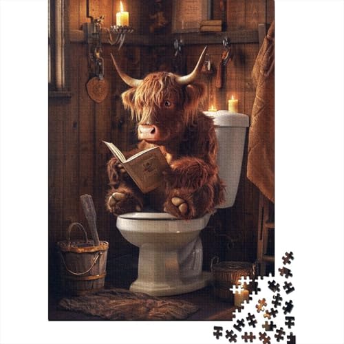 Ein niedliches Highland-Kuh-Puzzle, bunt, 100 % recycelt, Pappe, für Frauen und Männer, Weihnachtsgeschenke, 38 x 26 cm / 1000 Teile von XJmoney