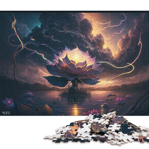 Erwachsene, Puzzlekunst, Lotusblume, 1000 Puzzleteile, rechteckiges Puzzle, Spiel zur intellektuellen Entwicklung, 1000 Teile (75 x 50 cm) von XJmoney