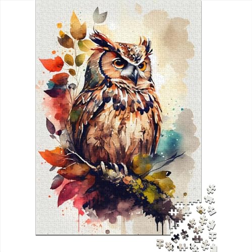 Eule Aquarell 1 Puzzle Spielzeug Lernspiel Rechteckiges Papier Puzzle für Jungen oder Mädchen Geburtstagsgeschenk 70 x 50 cm/1000 Stück von XJmoney