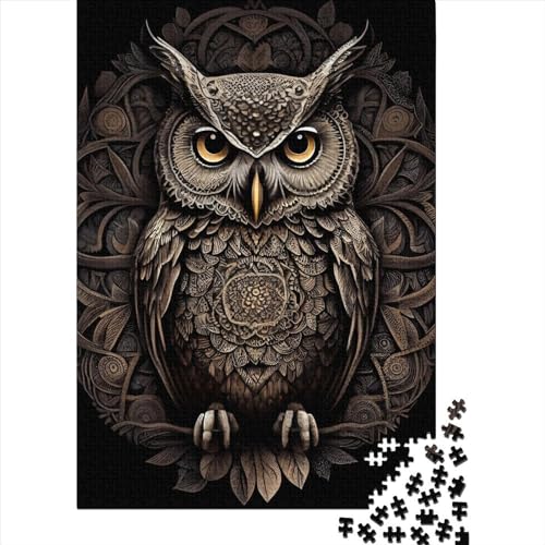 Eulen-Mandala-Puzzle für Kinder und Erwachsene, ab 18 Jahren, Lernspiele, rechteckiges Papierpuzzle, 38 x 26 cm, 1000 Stück von XJmoney