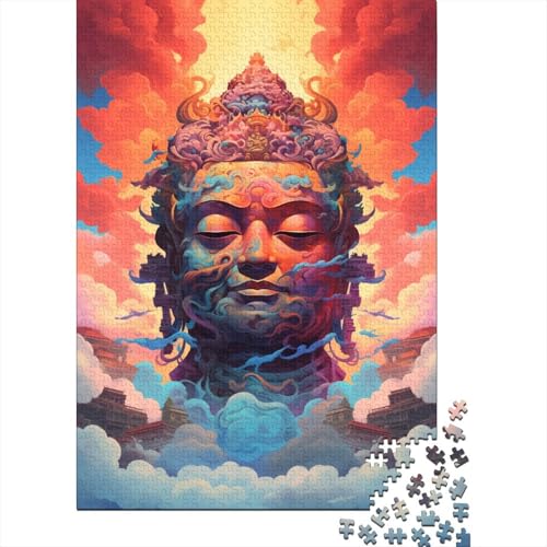 Farbenfrohe, künstlerische Buddha-Statue, 300-teiliges Puzzle für Kinder. Holzpuzzle für Kinder ab 18 Jahren. Anspruchsvolles Spiel (40 x 28 cm) von XJmoney