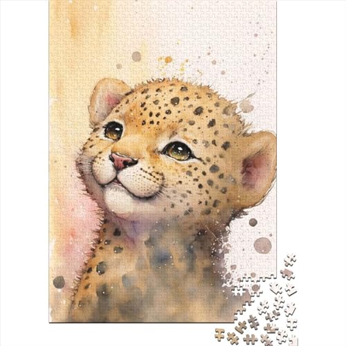 Größe Pcs Süßes Baby Leopard Malerei Puzzle Erwachsene Kinder Kreatives rechteckiges Puzzle Holzpuzzle Lustiges Lernspielzeug 500 Teile (52x38cm) von XJmoney