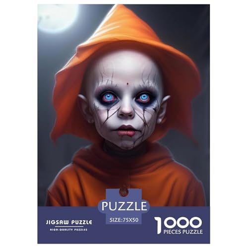 Halloween-Mädchen-Puzzle, 1000 Teile, Puzzle für Erwachsene, Puzzles aus Holz, nachhaltiges Puzzle für Erwachsene | Spiele 1000 Teile (75 x 50 cm) von XJmoney