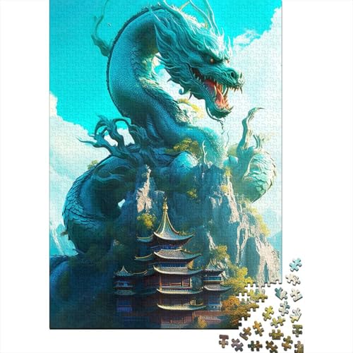 Hellblauer japanischer Drache, 300 Teile Puzzle | Puzzle | Nachhaltiges Puzzle für Erwachsene | Hochwertiges Puzzle aus 100% Holz | Lustige Spiele, 300 Teile (40 x 28 cm) von XJmoney