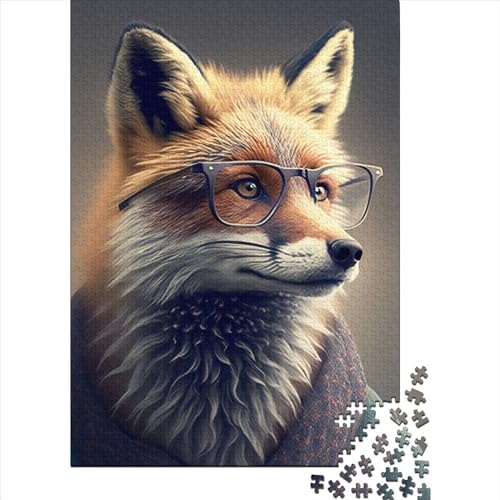 Hipster-Fuchs in Kleidung 1 Puzzle 500 Teile Holzpuzzle für Kinder Lernspiel Herausforderungsspielzeug 500 Teile (52 x 38 cm) Gelegenheitspuzzlespiele Raumdekorationen von XJmoney