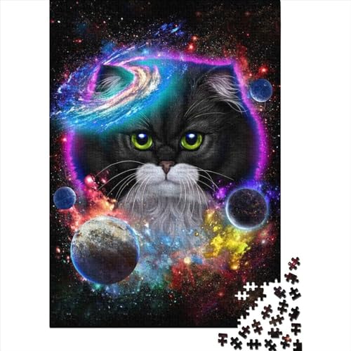 Holzpuzzle „Katze im Galaxie-Weltraum-Kosmos“ für Erwachsene und Kinder zum Stressabbau, 500 Teile (52 x 38 cm) von XJmoney