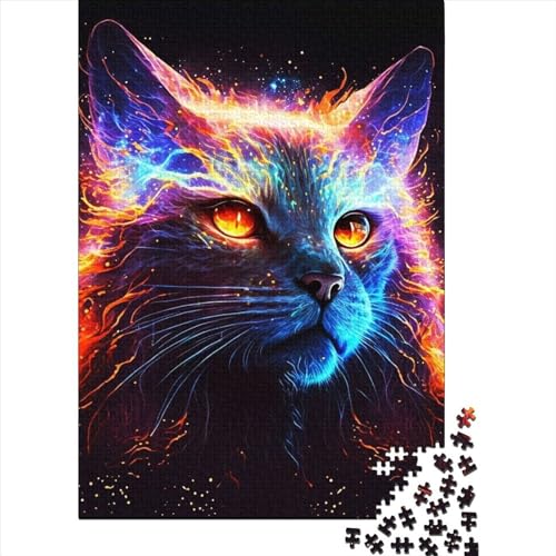 Holzpuzzle für Erwachsene mit Katzengesicht in Regenbogenfarben, rechteckiges Puzzle, Erwachsene, Spiel, 300 Teile (40 x 28 cm) von XJmoney