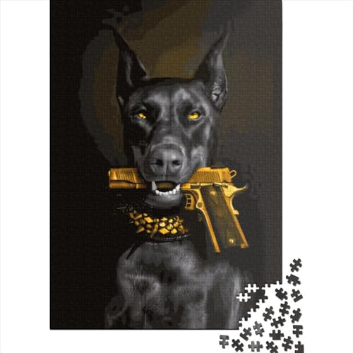 Hund mit Goldener Pistole, Puzzle für Kinder und Jugendliche, 1000 Teile, Holzpuzzle für Kinder und Jugendliche, Lernspiele für zu Hause, DIY-Spielzeug, 1000 Teile (75 x 50 cm) von XJmoney