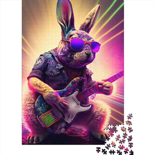 Kaninchenpuzzle mit Gitarre, Tier 1, für Kinder ab 18 Jahren, Lernspiele, Puzzle aus 100 % recyceltem Karton, für Frauen und Männer, Ostergeschenk, 38 x 26 cm/1000 Stück von XJmoney