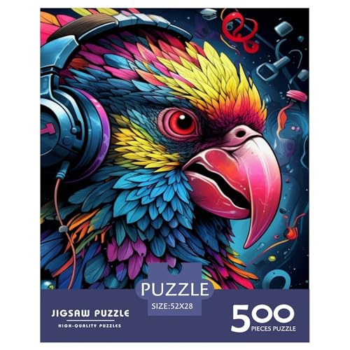 Kopfhörer-Papagei-Puzzle 500 Teile für Teenager-Geschenke, Holzpuzzle für Erwachsene und Teenager, für Erwachsene und Teenager ab 12 Jahren, 500 Teile (52 x 38 cm) von XJmoney