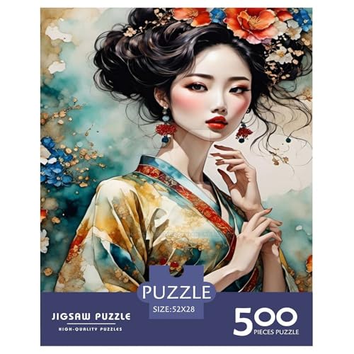 Koreanisches Mädchen-Puzzle, 500 Teile, Puzzle für Erwachsene, Puzzles aus Holz, nachhaltiges Puzzle für Erwachsene | Spiele 500 Teile (52 x 38 cm) von XJmoney