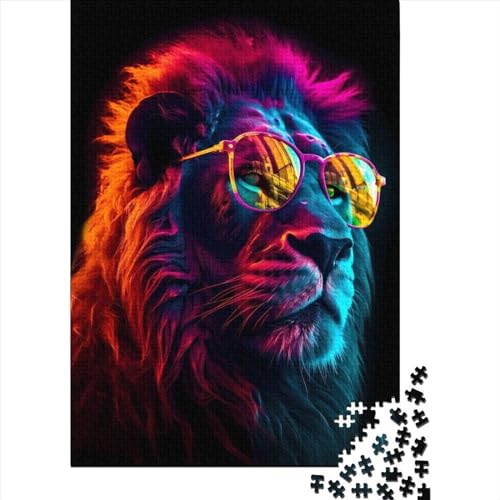 Kreative Puzzles, Löwe, Neon-Sonnenbrille, Puzzles, rechteckiges Puzzlespielzeug für Erwachsene, 500 Teile (52 x 38 cm) von XJmoney