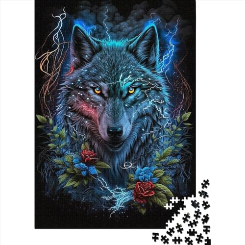 Kreative rechteckige Puzzles für Erwachsene, Wolf im Mandala-Dschungel, Holzpuzzle, praktisches Spiel, Familiendekoration, 500 Teile (52 x 38 cm) von XJmoney