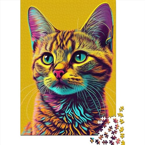 Kreatives Katzen-Pop-Art-Tiergesicht 1, Holzpuzzle für Erwachsene, rechteckiges Puzzle, Gehirntraining, Herausforderungsspiel, 1000 Teile (75 x 50 cm) von XJmoney