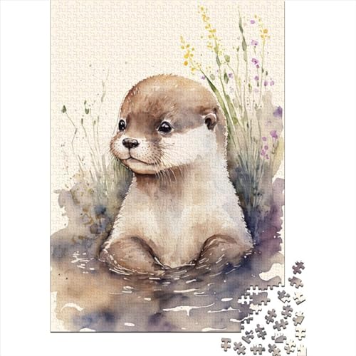 Kreatives Puzzle, süßes Otterbaby-Gemälde, rechteckiges Puzzle-Spielzeug für Erwachsene, 500 Teile (52 x 38 cm) von XJmoney