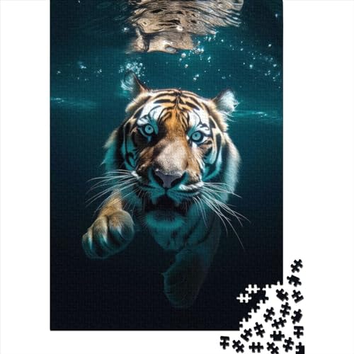 Kreatives Puzzle „Tauchender Tiger im blauen Wasser“ für Erwachsene, Puzzles für Kinder, anspruchsvolle Familienspiele, Spielzeug, 500 Teile (52 x 38 cm) von XJmoney