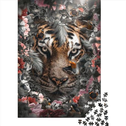 Kreatives Puzzle mit geblümtem Tiger für Erwachsene, Puzzles für Kinder, anspruchsvolle Spiele für die ganze Familie, Spielzeug, 1000 Teile (75 x 50 cm) von XJmoney