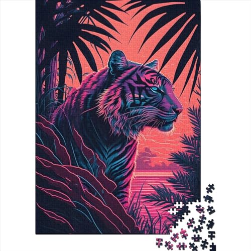 Kreatives Tiger- und Natur-Retrowave-Puzzle für Erwachsene, Puzzles für Kinder, anspruchsvolle Familienspiele, Spielzeug, 1000 Teile (75 x 50 cm) von XJmoney