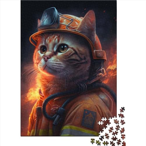 Kreatives rechteckiges Puzzle für Erwachsene, Katze, Feuerwehrmann, Holzpuzzle, praktisches Spiel, Familiendekoration, 300 Teile (40 x 28 cm) von XJmoney