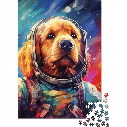 Künstlerisches Astronauten-Golden Retriever-Puzzle, 500 Teile, für Kinder, Holzpuzzle, geeignet für Kinder und über 18 Jahre, Puzzle (52 x 38 cm) von XJmoney