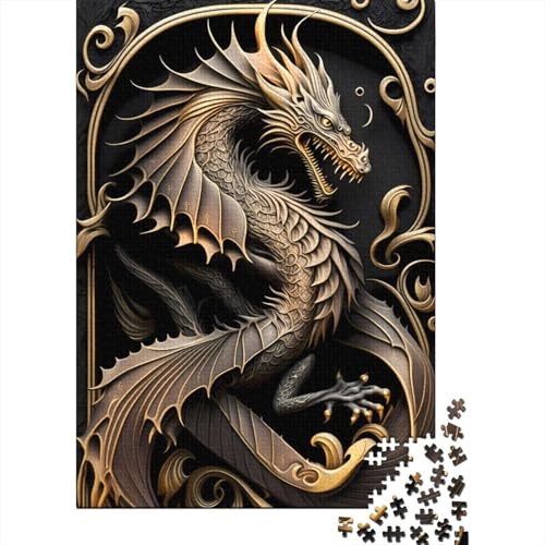 Mächtiger Goldener Drache, Puzzle für Erwachsene, 1000-teiliges Puzzle für Erwachsene, Puzzle für Jugendliche und Erwachsene, 1000-teiliges Holzpuzzle, 1000 Teile (75 x 50 cm) von XJmoney