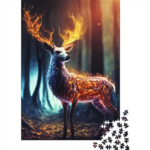 Mystisches Hirsch im Wald, herausforderndes und inspirierendes rechteckiges Papierpuzzle für erwachsene Kinder, Ostergeschenk 38 x 26 cm / 1000 Teile von XJmoney