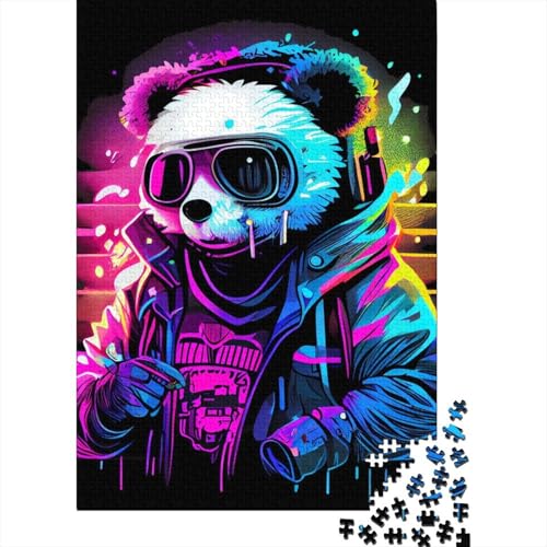 Neon Panda 1000-teiliges Puzzle | Puzzle | Nachhaltiges Puzzle für Erwachsene | Hochwertiges Puzzle aus 100% Holz | Lustige Spiele, 1000 Teile (75 x 50 cm) von XJmoney