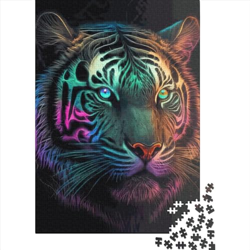 Neon-Tiger-Puzzle, das perfekt passt, Premium-Karton-Puzzle für Kinder und Erwachsene ab 12 Jahren, 70 x 50 cm, 1000 Teile von XJmoney