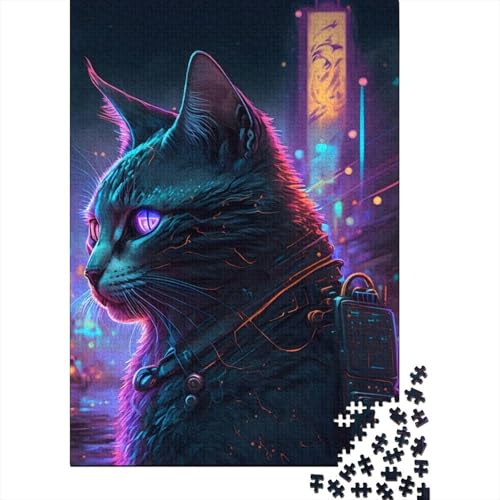 Neonkatze, 1000-teiliges Puzzle für Erwachsene, schwieriges Puzzle für Erwachsene, anspruchsvolles Puzzle, Geschenk für Freunde und Familie, 1000 Teile (75 x 50 cm) von XJmoney