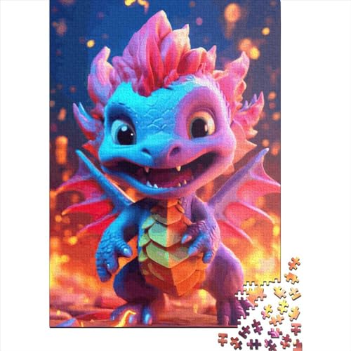 Neonpuzzle mit Baby-Drachen, herausfordernd und anregend, rechteckiges Papierpuzzle für Kinder und Erwachsene, Ostergeschenk, 70 x 50 cm, 1000 Stück von XJmoney