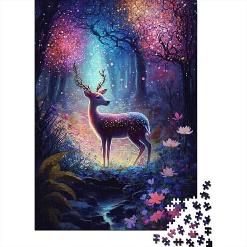 Niedliches 300-teiliges Puzzle mit Hirsch und Blume | Puzzle | Nachhaltiges Puzzle für Erwachsene | Hochwertiges Puzzle aus 100% Holz | Lustige Spiele, 300 Teile (40 x 28 cm) von XJmoney