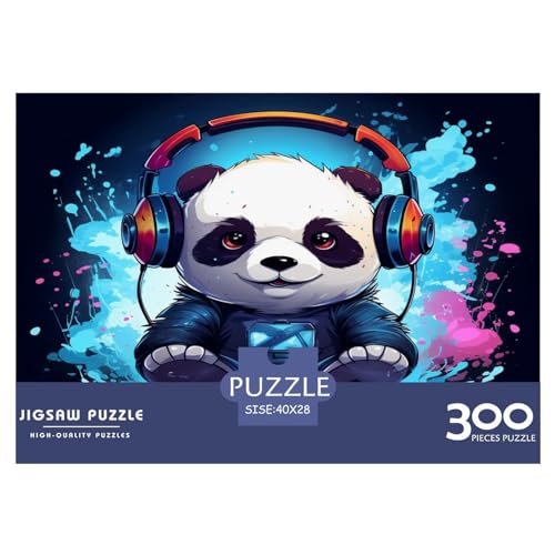 Panda mit Kopfhörern, Puzzle für Erwachsene, 300 Teile, klassisches Puzzle, Holzpuzzle, Wandkunst, einzigartiges Spielzeug, Geschenk, 300 Teile (40 x 28 cm) von XJmoney