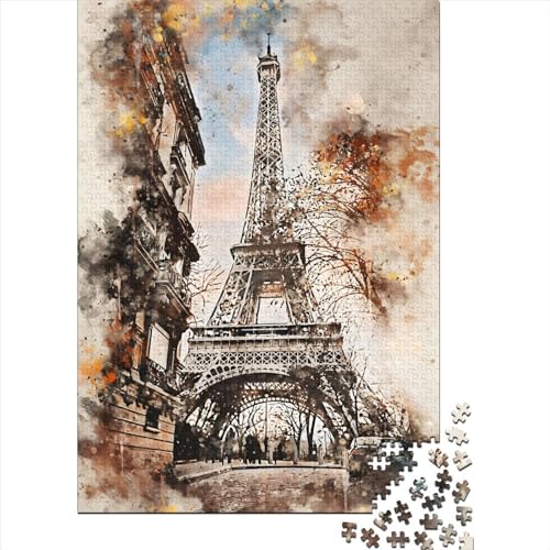 Paris Aquarell Puzzle Rechteckiges Papier Rechteck Puzzle für Kinder Erwachsene Geburtstagsgeschenk 38x26cm/1000 Teile von XJmoney