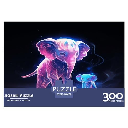 Pink Blue_Elephant Puzzles für Erwachsene, 300-teiliges Puzzle für Erwachsene, lustiges Dekomprimierungsspiel aus Holz, 300 Teile (40 x 28 cm) von XJmoney