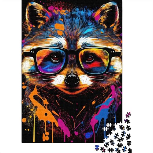 Pop Art Tier-Puzzle Waschbär Umweltfreundliche Materialien, 100% recycelter Karton Puzzle für Erwachsene Kinder Ostern Geschenke 38x26cm/1000 Teile von XJmoney