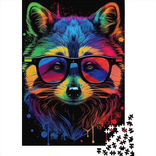 Pop Art Tierpuzzle Waschbär, 100 % recycelter Karton, hochwertige Puzzle, für Kinder und Erwachsene, 38 x 26 cm, 1000 Teile von XJmoney