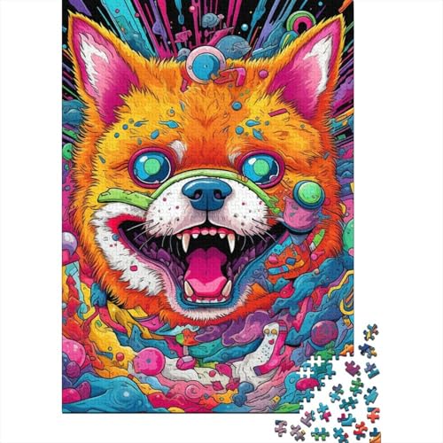 Psychedelisches Corgi-Puzzle für Erwachsene, 500-teiliges Puzzle für Erwachsene, Puzzle aus Holz, kreativ für Erwachsene, anspruchsvolles Spiel, 500 Teile (52 x 38 cm) von XJmoney